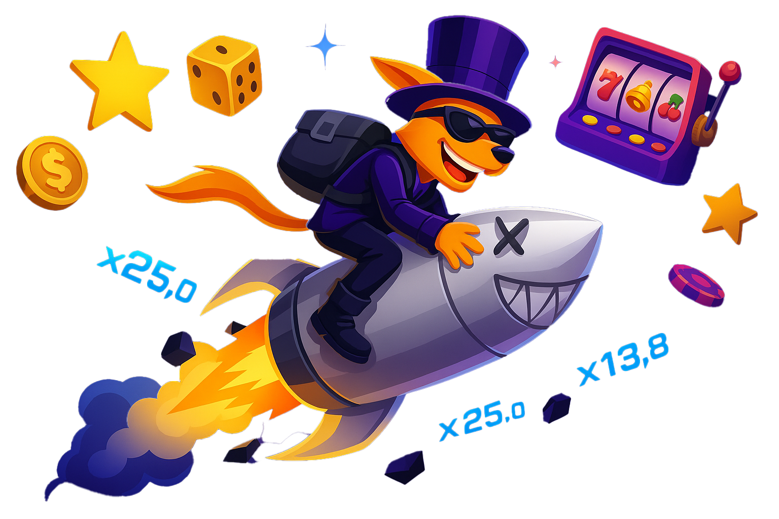 STARSPIN Mascot on Rocket